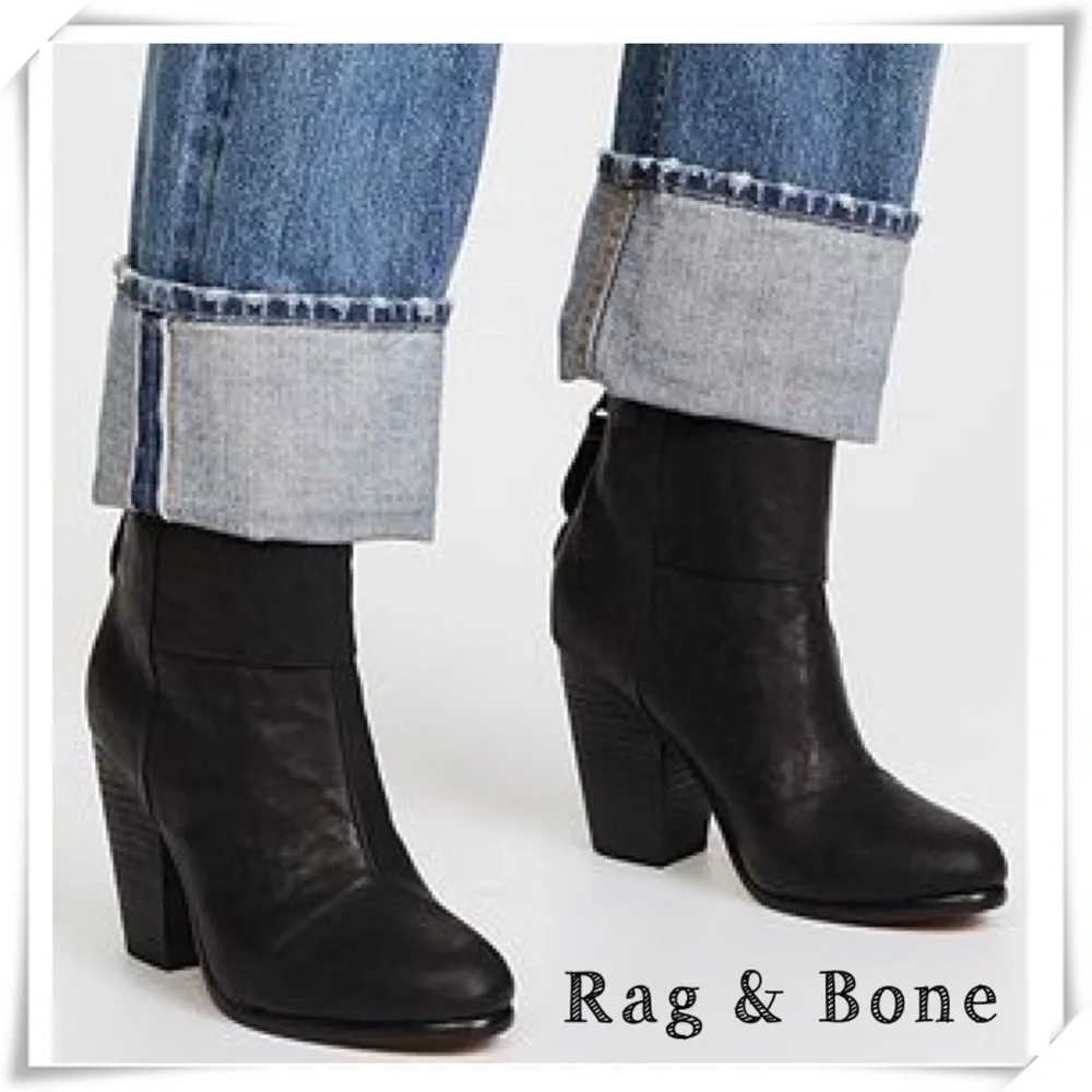 RAG & Bone Classic Newbury Leather Ankle Heel Bootie in Black Size 6